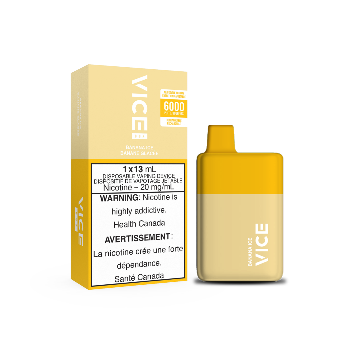 Vice Box Rechargeable Disposable Vape - 6000 Puffs - Banana Ice - Zero Nicotine