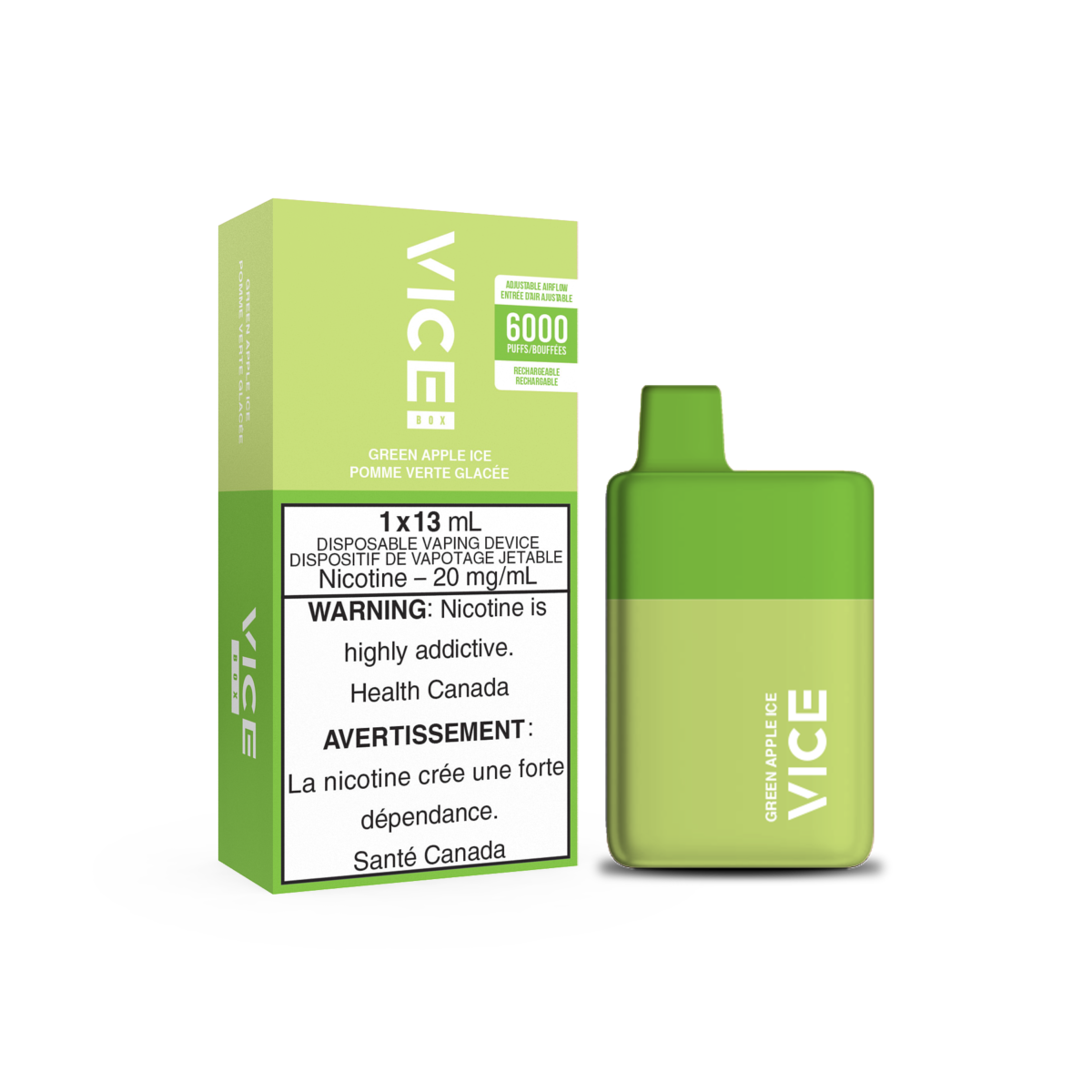 Vice Box Rechargeable Disposable Vape - 6000 Puffs -Green Apple Ice